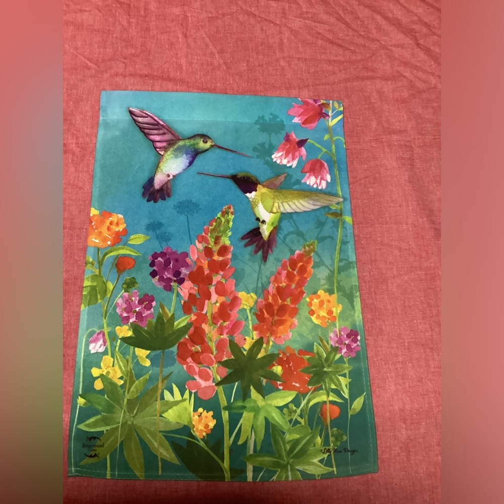Hummingbird Greeting Spring Garden Flag Floral Birds 12.5" x 18"